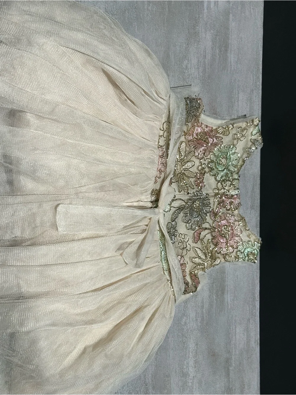 Bonnie Jean Cream Floral Embroidered Tulle Dress